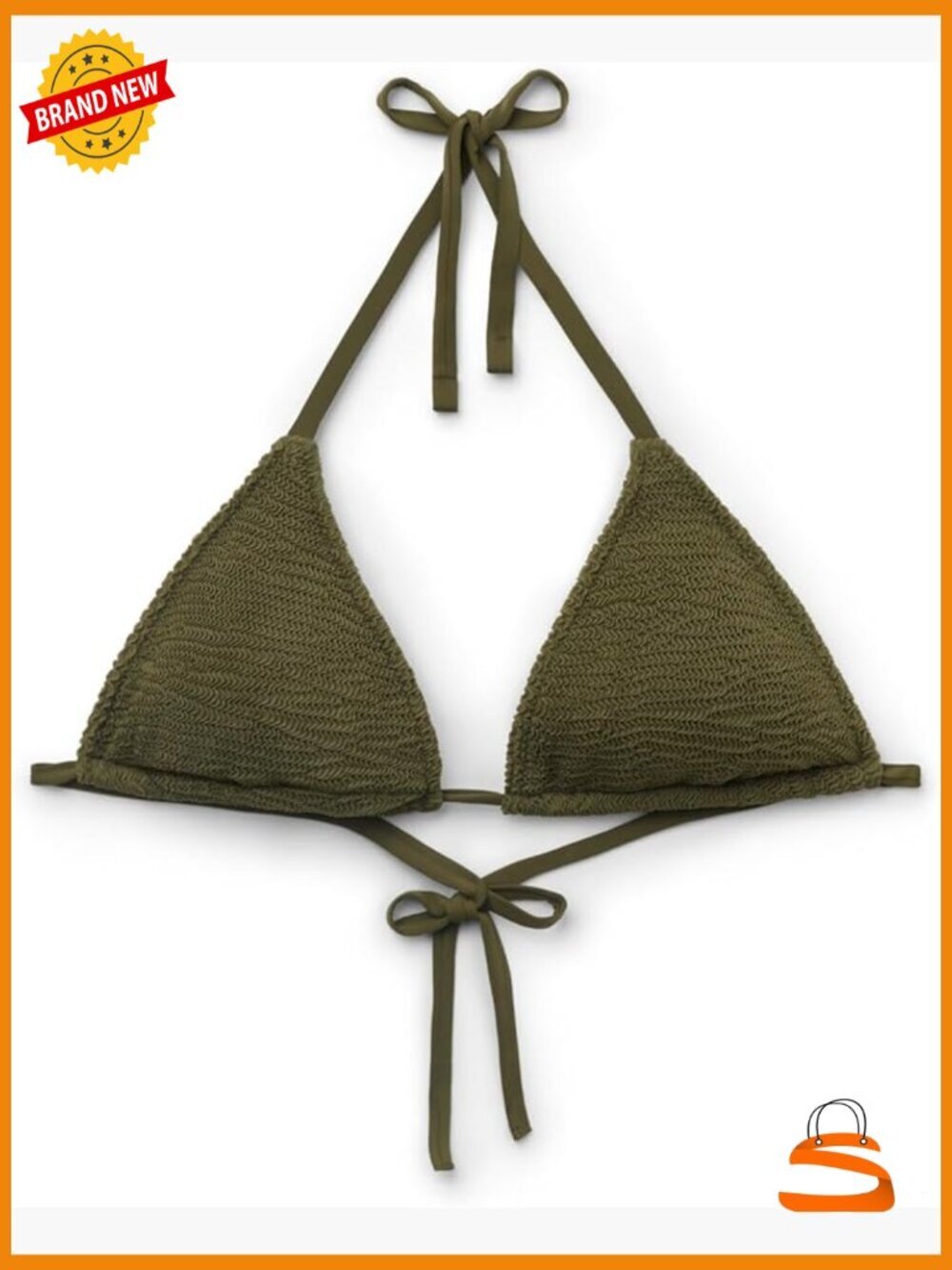Small Triangle Bikini Top with Removable Padding, Crinkle Fabric